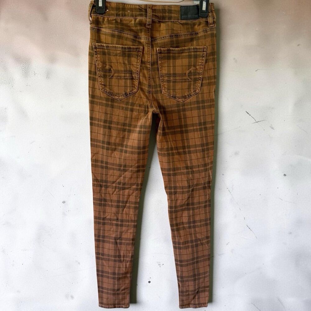 American Eagle Super Hi Rise Jegging Jeans Super Stretch Plaid 4 Reg Check Brown